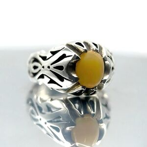 Men’s Natural Yellow Opal Ring - October Birthstone Jewelry - Gift for Him